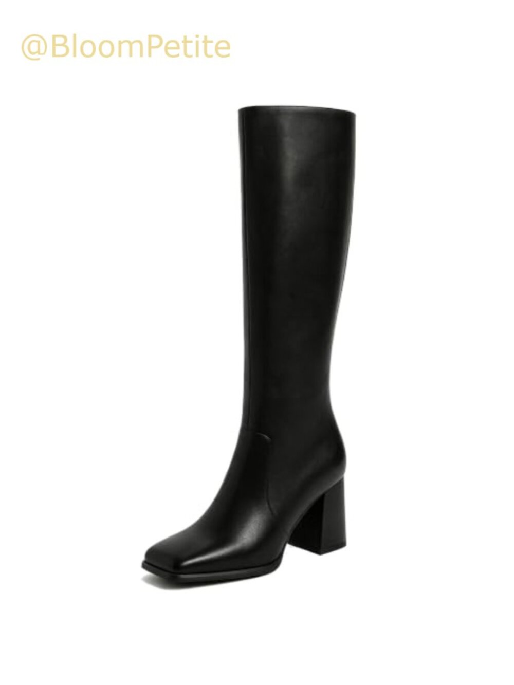 Knee High Boots Square Toe Chunky Heel Faux Leather Tall Boots